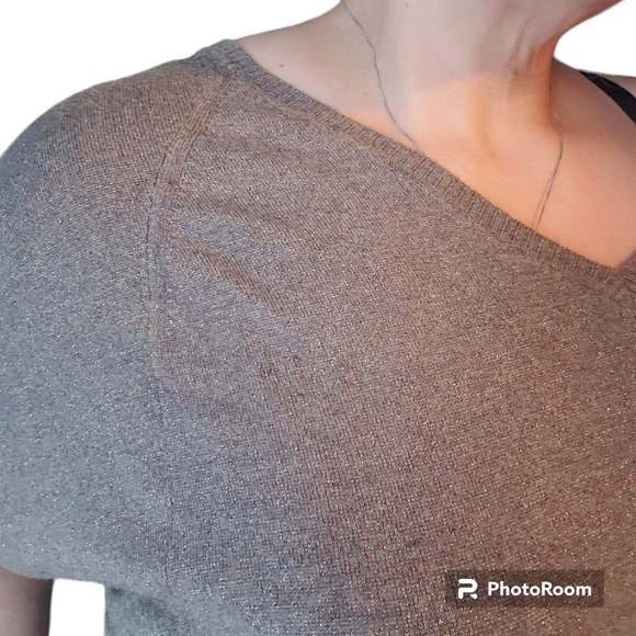 Lane Bryant Brown Gold Metallic Short Sleeve Dolman Sweater - Picture 4 of 4